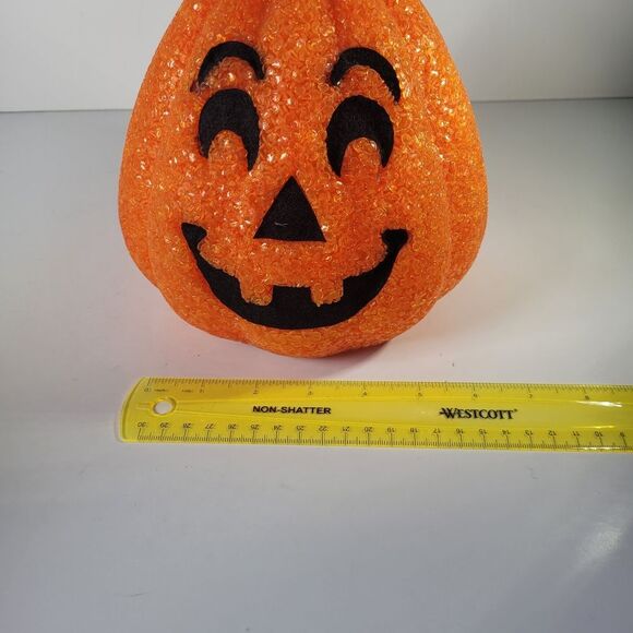 Vintage Melted Plastic Popcorn Lighted Jack O Lantern Pumpkin Halloween - Picture 3 of 6